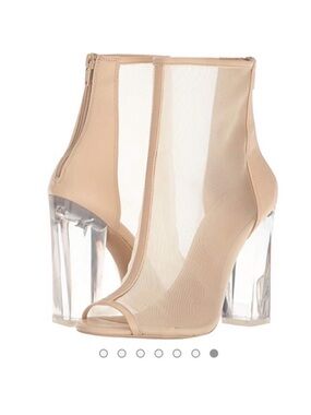 Aldo Nude Mesh Peep-Toe Ankle Booties with Clear Block Heel